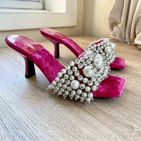 New Jeffrey Campbell Free People Pearl Heels Portia Pink Embellished 7.5 - Picture 6 of 14